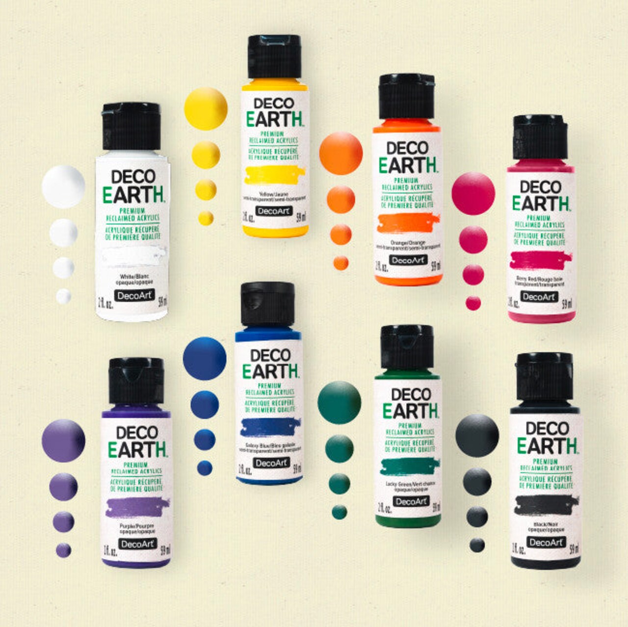 DecoEARTH™ Bright Acrylic Paint Set, 8ct 2oz – Matte Finish, Multi-Surface, High Coverage Craft Paint